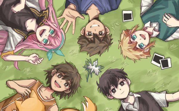 Video Game OMORI Sunny Kel Basil Aubrey Hero Lying Down Dog Black Hair Brown Hair Blonde Pink Hair Smile HD Wallpaper | Background Image