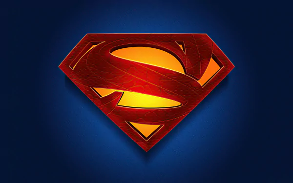 Bold red and gold Superman S shield emblem on a deep blue field — DC Comics comic-style 4K Ultra HD PC desktop wallpaper.