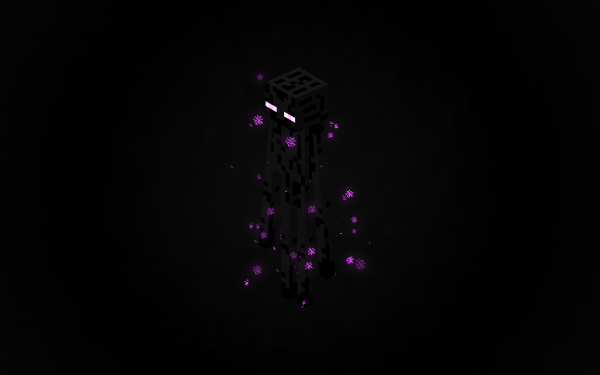 HD wallpaper of a Minecraft Enderman with sparkling purple particles, ideal for desktop background.