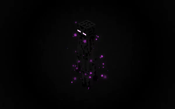 HD desktop wallpaper featuring a Minecraft Enderman with purple particles on a dark background.