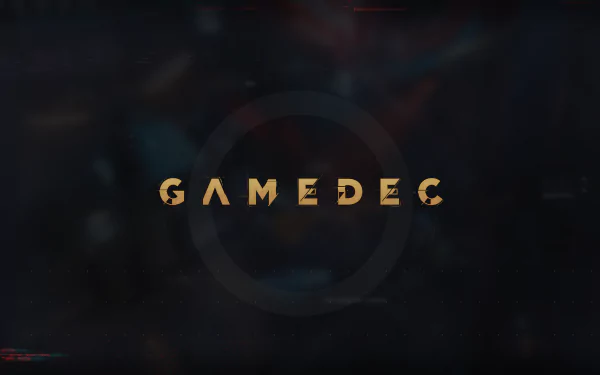 HD desktop wallpaper featuring the logo GAMEDEC on a dark, abstract background.