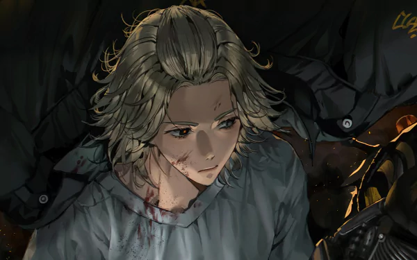 4K Ultra HD anime wallpaper featuring Mikey Manjiro Sano from Tokyo Revengers with detailed shading and a dark, moody background.