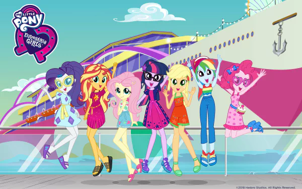 logo Rarity (My Little Pony) Pinkie Pie Rainbow Dash Applejack (My Little Pony) Fluttershy (My Little Pony) Sunset Shimmer Sci-Twi (My Little Pony) movie My Little Pony: Equestria Girls - Spring Breakdown HD Desktop Wallpaper | Background Image