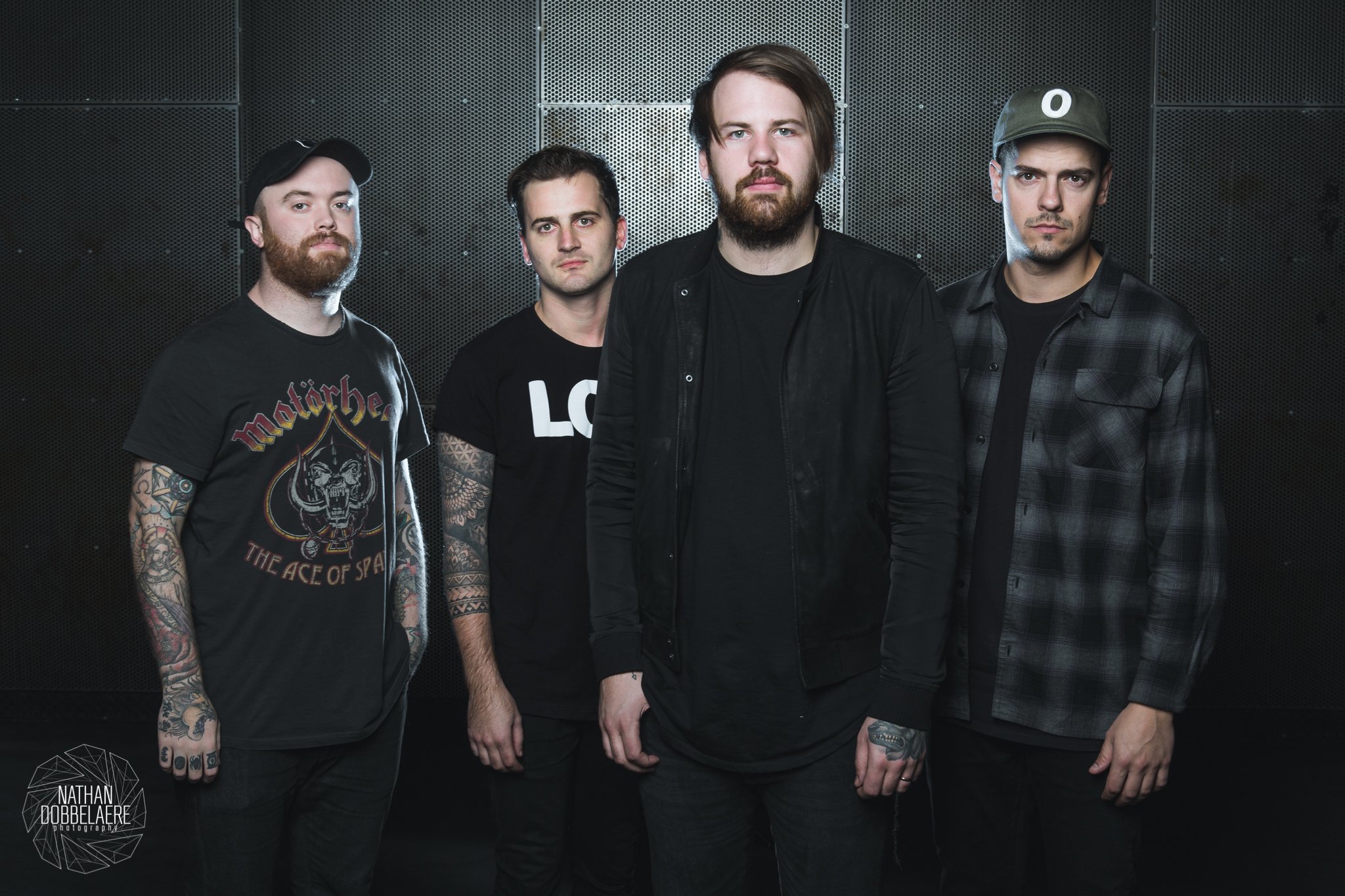 HD wallpaper of Beartooth band members posing together for a desktop background.