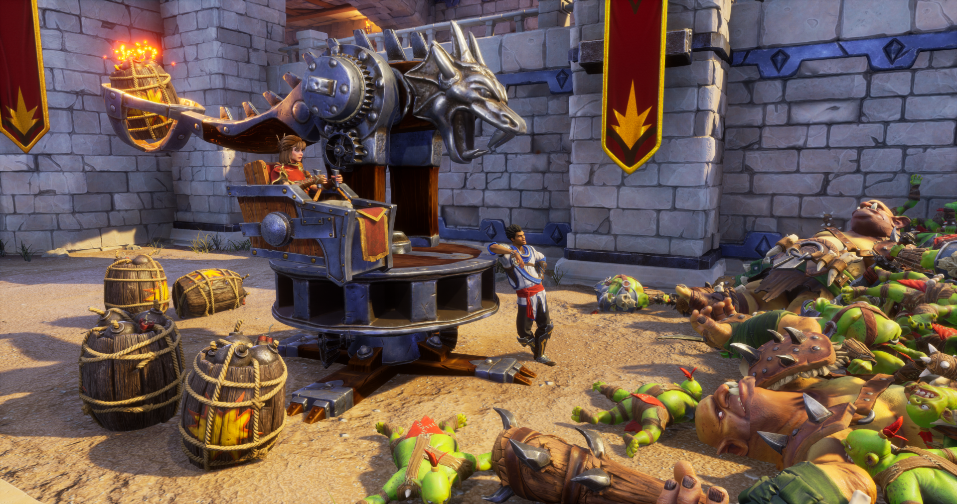 HD desktop wallpaper featuring Orcs Must Die! 3 game with characters and defenses against orc invaders.