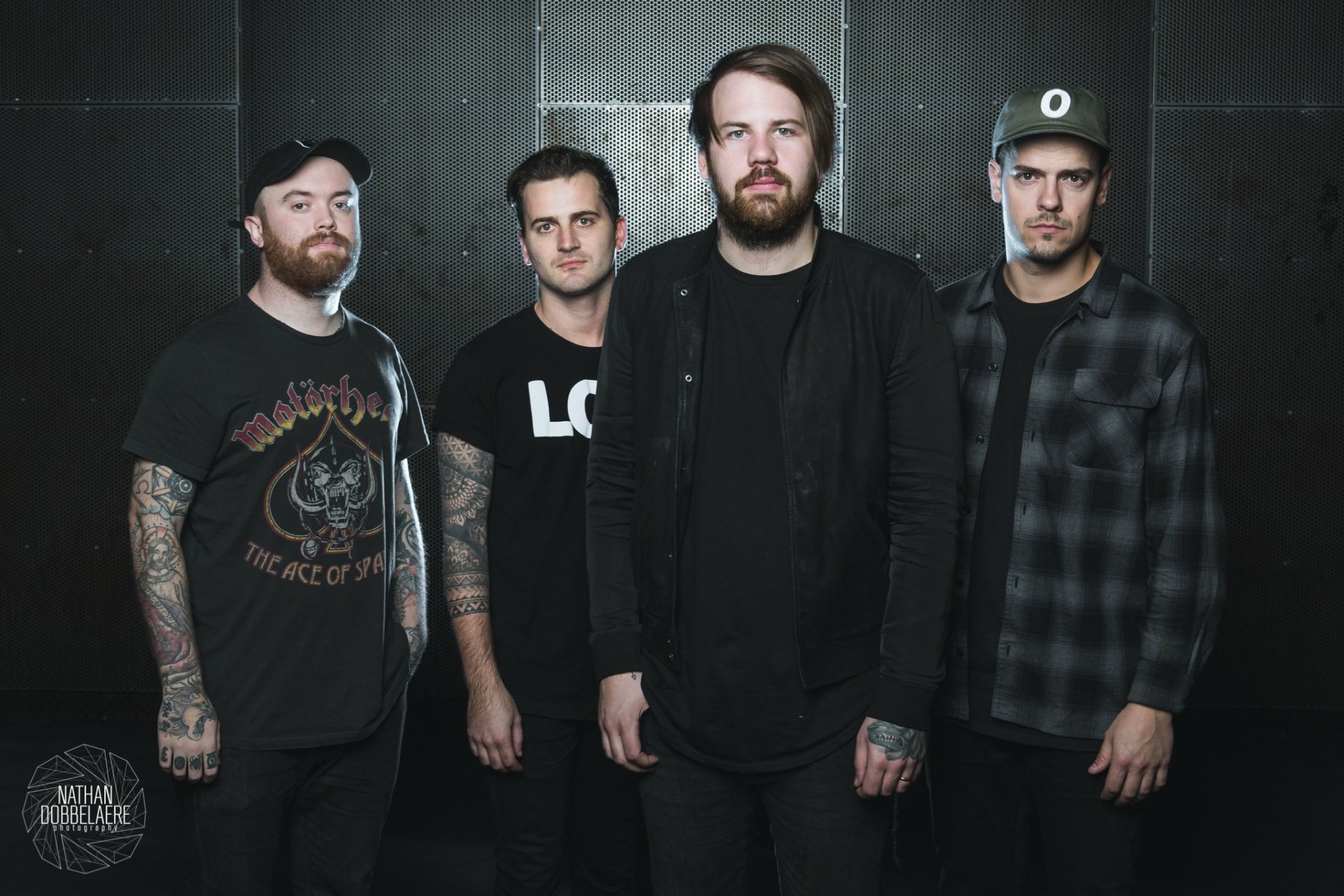 HD wallpaper of Beartooth band members posing together for a desktop background.