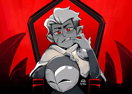 The Golden Guard from The Owl House, featuring Hunter with red eyes, set against a bold red and black backdrop in this HD PC desktop wallpaper.