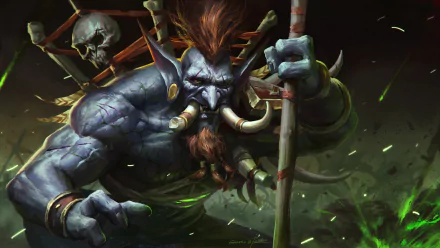 Vol'jin, the iconic troll from World of Warcraft, depicted in a detailed 4K Ultra HD video game wallpaper background.