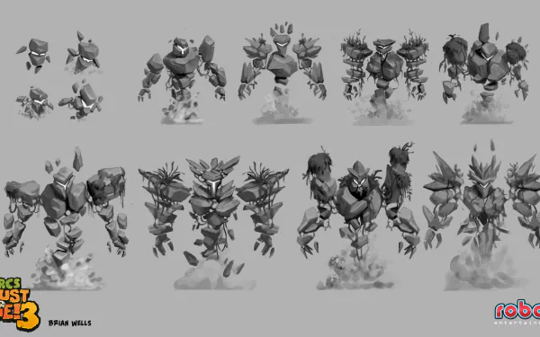 HD wallpaper featuring various character designs from Orcs Must Die! 3 video game.