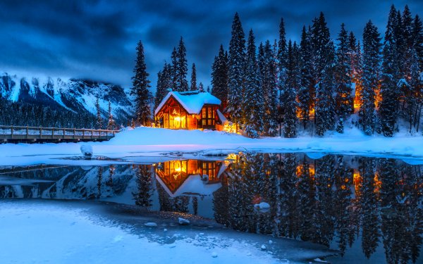 Man Made Cabin Water Snow HD Wallpaper | Background Image