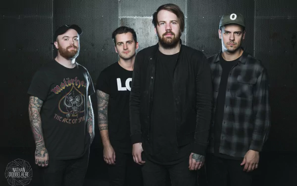 HD wallpaper of Beartooth band members posing together for a desktop background.