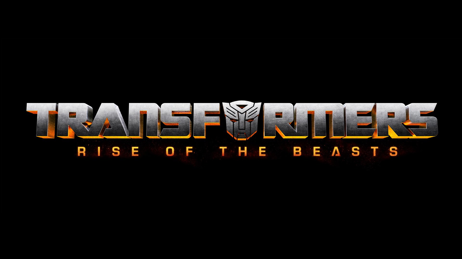 HD PC desktop wallpaper featuring the Transformers: Rise of the Beasts movie logo centered on a black background.
