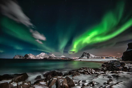 fjord night nature aurora borealis HD Desktop Wallpaper | Background Image