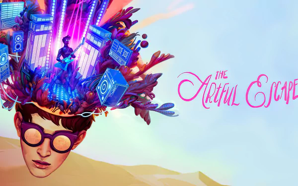 HD desktop wallpaper featuring The Artful Escape game with vibrant character illustration and abstract design.