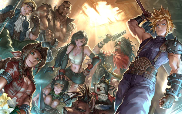 Yuffie Kisaragi Cid Highwind Cait Sith Red XIII Vincent Valentine Aerith Gainsborough Barret Wallace Tifa Lockhart Cloud Strife video game Final Fantasy VII HD Desktop Wallpaper | Background Image