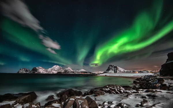 fjord night nature aurora borealis HD Desktop Wallpaper | Background Image