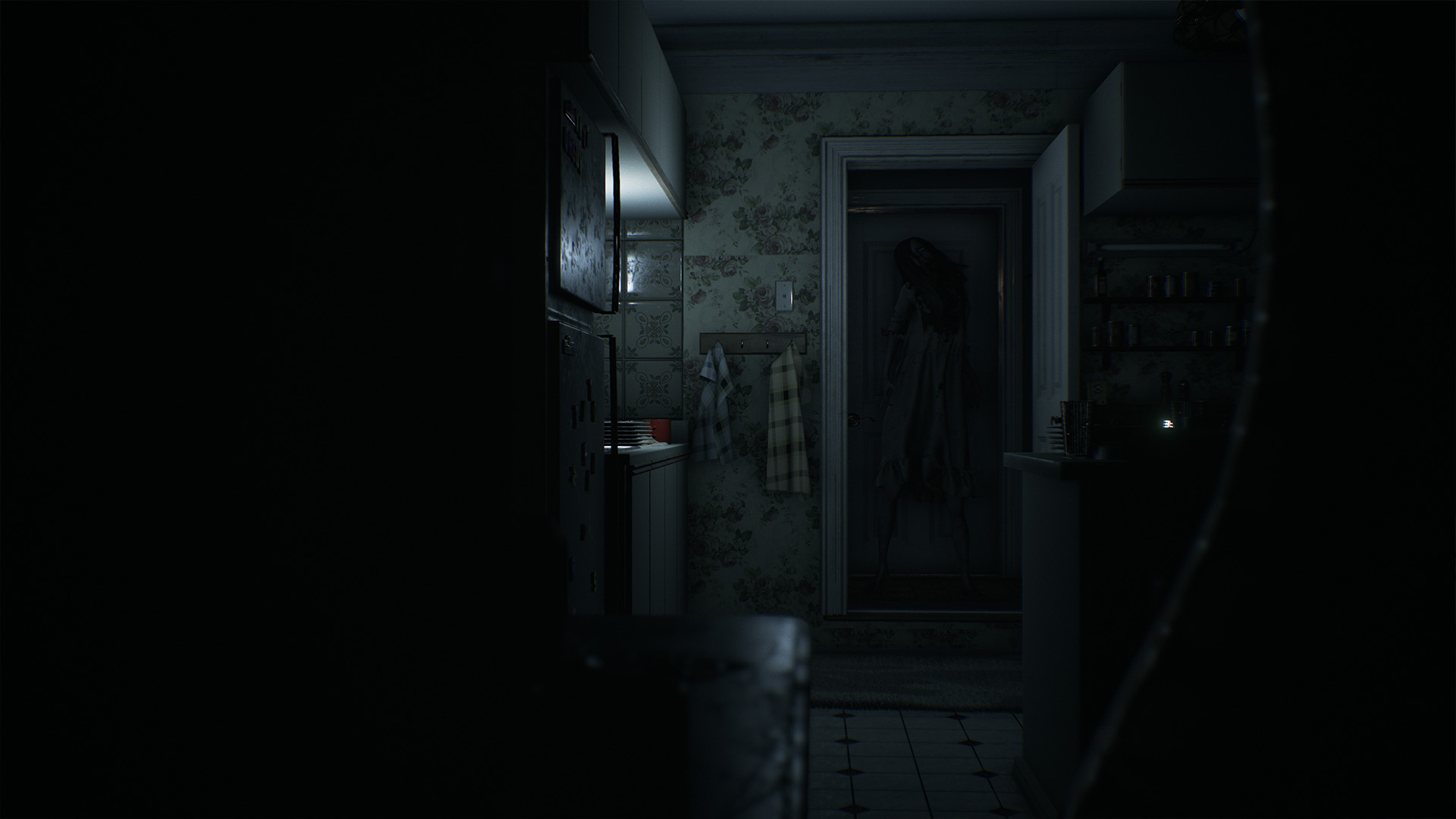 Haunting Visage in Dark Corridor - HD Wallpaper