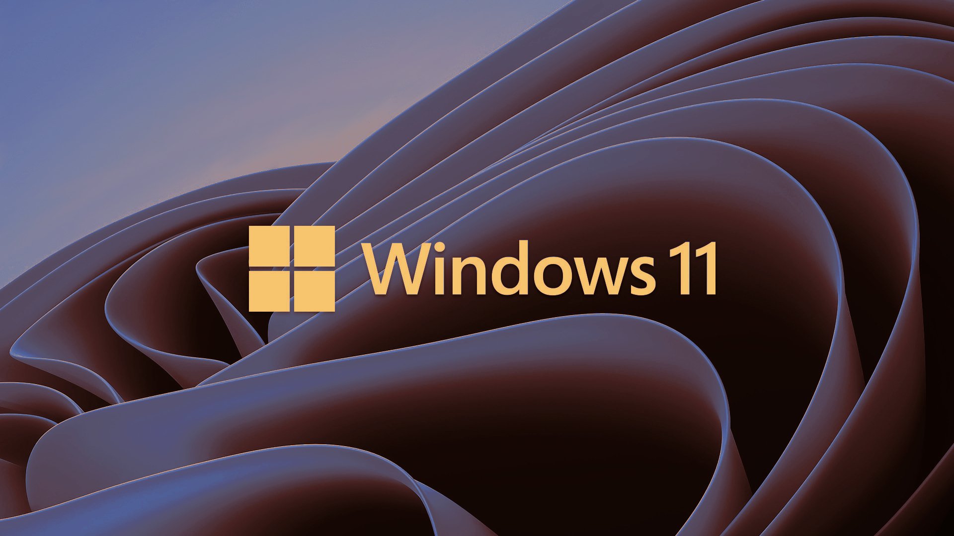 HD minimalist Windows 11 desktop wallpaper featuring the Microsoft logo over abstract, flowing shapes in muted tones, representing modern technology and operating system design.