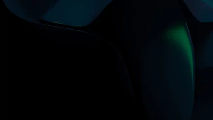 Abstract dark HD Windows 11 desktop wallpaper with smooth overlapping curves and a subtle teal-green glow, tech-themed PC background.