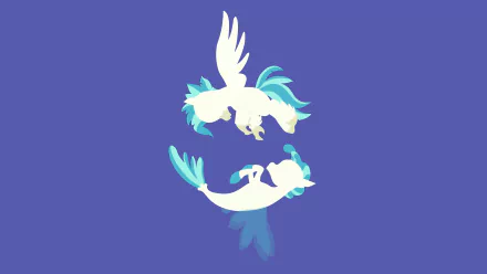 Minimalist 4K Ultra HD PC desktop wallpaper of Terramar from My Little Pony: Friendship Is Magic — two mirrored white and teal pony silhouettes with wings and flowing mane on a solid blue background.