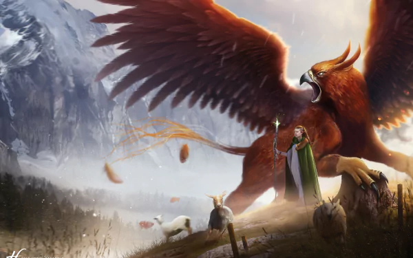 sorceress fantasy griffin HD Desktop Wallpaper | Background Image