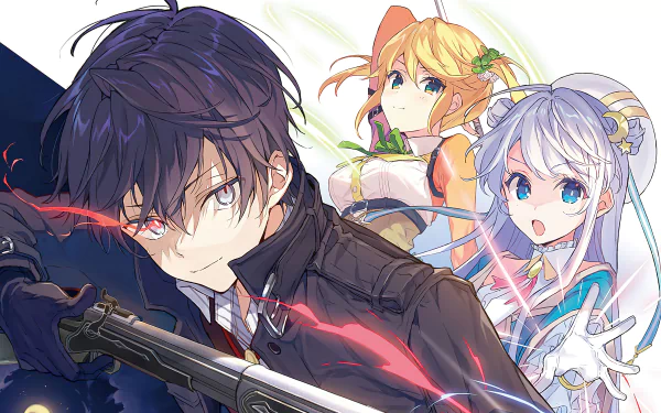 4K Ultra HD anime wallpaper featuring Tarte, Dia, and Lugh Tuatha Dé from The World's Finest Assassin Gets Reincarnated in Another World as an Aristocrat.