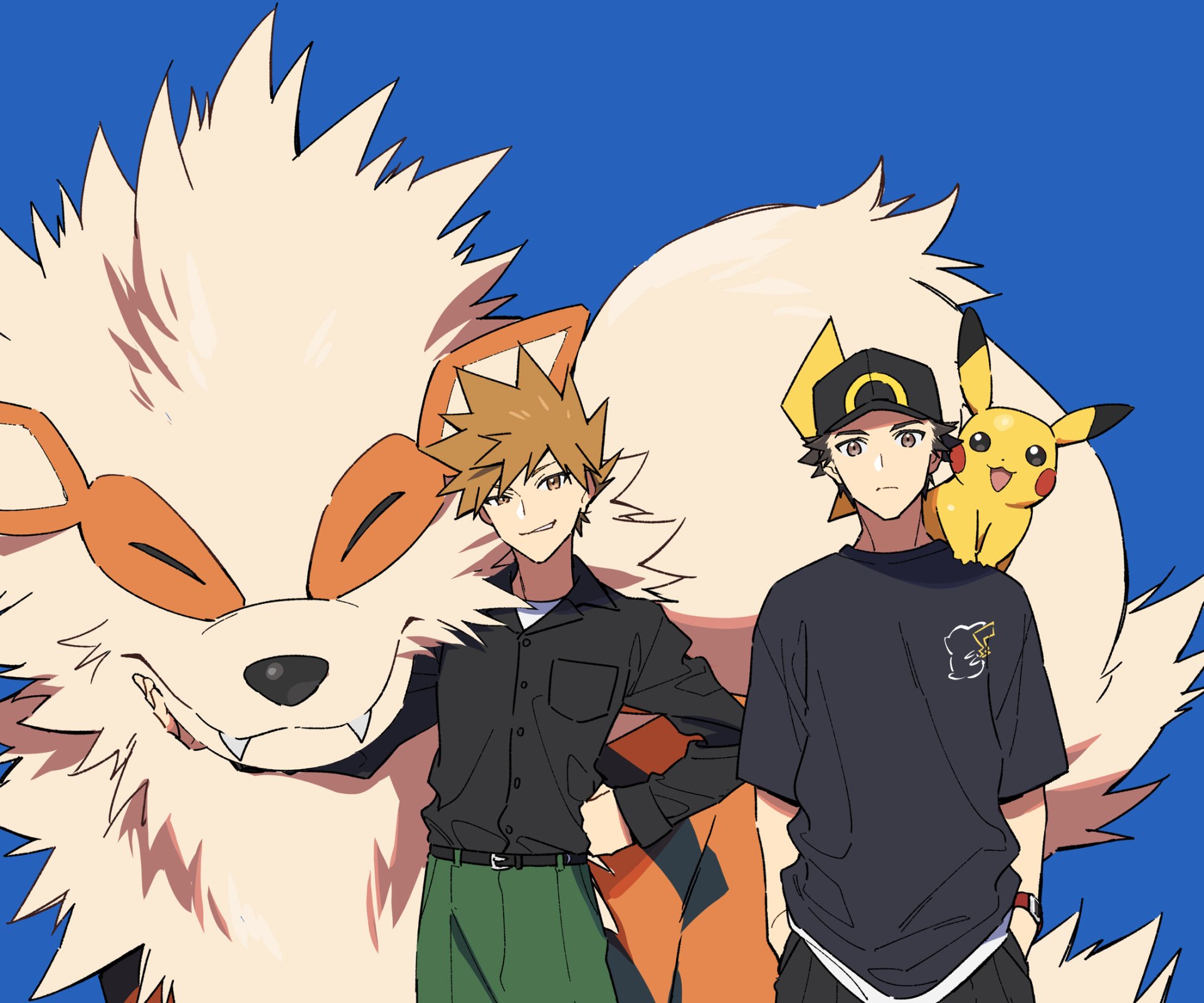 Download Arcanine (Pokémon) Red (Pokémon) Pikachu Green (Pokémon) Anime Pokemon HD Wallpaper