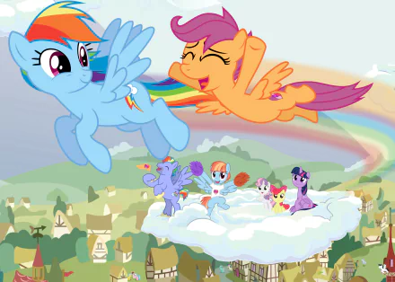 Windy Whistles Bow Hothoof Sweetie Belle Apple Bloom Twilight Sparkle Scootaloo (My Little Pony) Rainbow Dash TV Show My Little Pony: Friendship Is Magic HD Desktop Wallpaper | Background Image