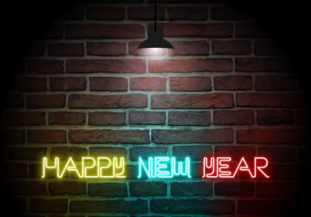  Happy New Year Neon Sign on a Brickwall by pixelmine