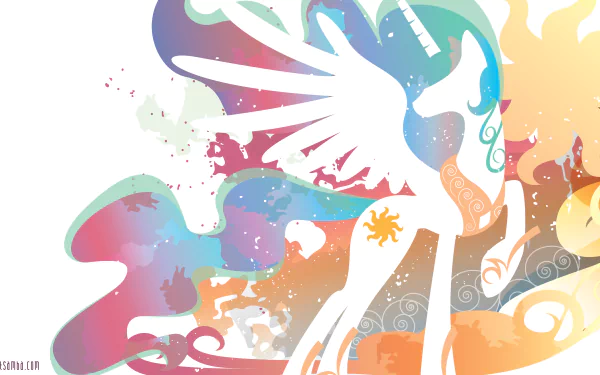 A minimalist HD wallpaper of Princess Celestia from the TV show My Little Pony: Friendship Is Magic, featuring a colorful abstract design.
