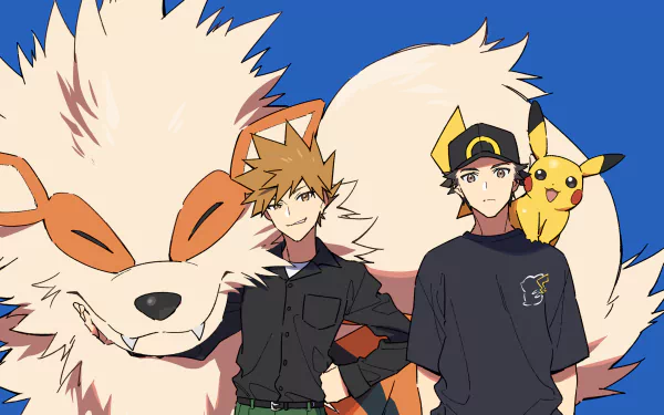 Arcanine (Pokémon) Red (Pokémon) Pikachu Green (Pokémon) Anime Pokemon HD Desktop Wallpaper | Background Image