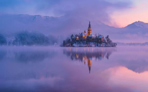 reflection lake bled religious Assumption of Mary Church HD Desktop Wallpaper | Background Image