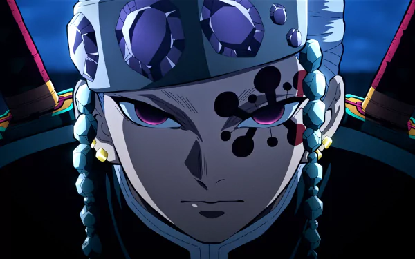 Tengen Uzui from the anime *Demon Slayer: Kimetsu no Yaiba* is featured in this HD PC desktop wallpaper, showcasing his striking appearance and intense gaze.