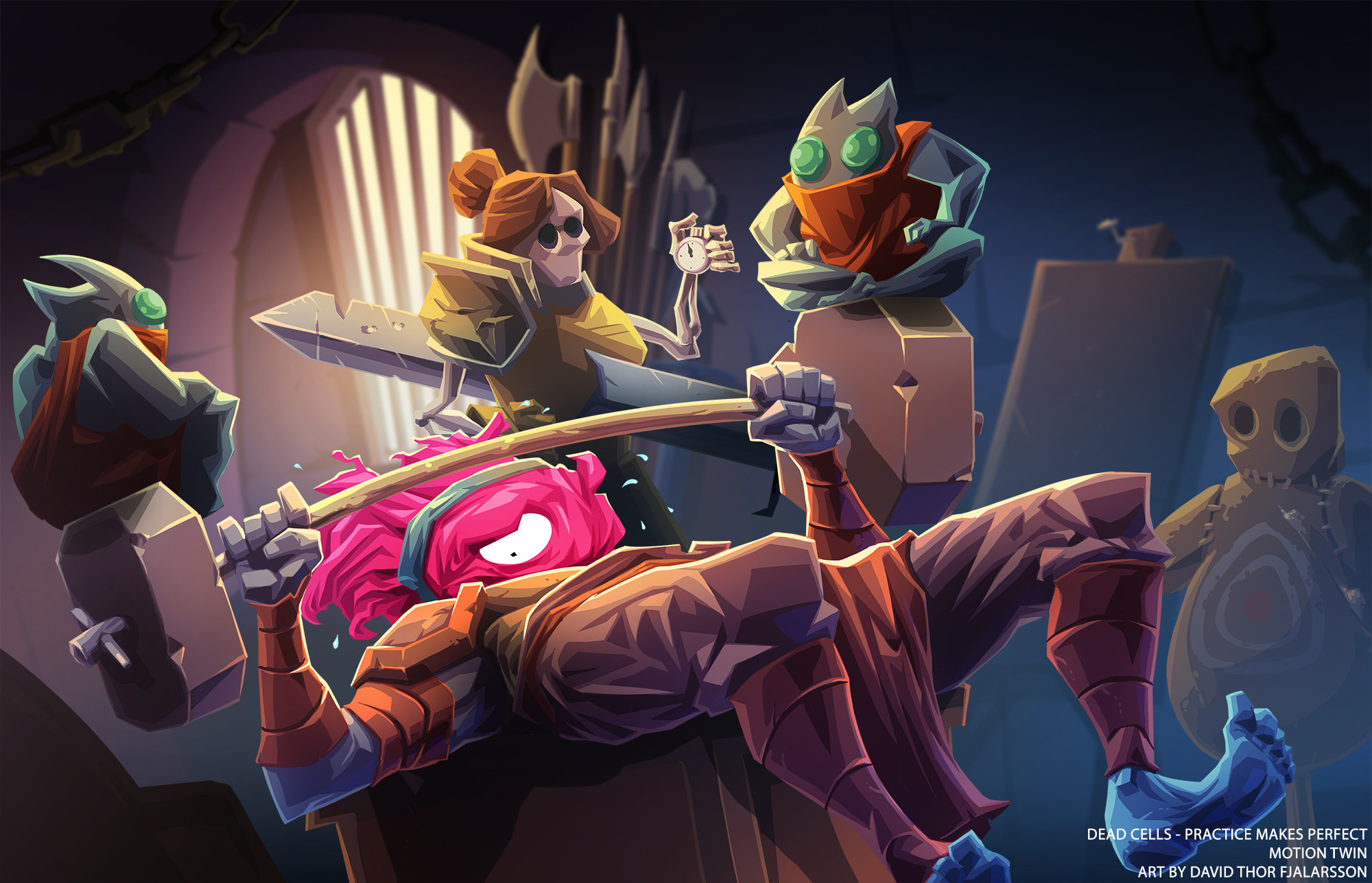 HD wallpaper featuring Dead Cells game characters in action for desktop background.