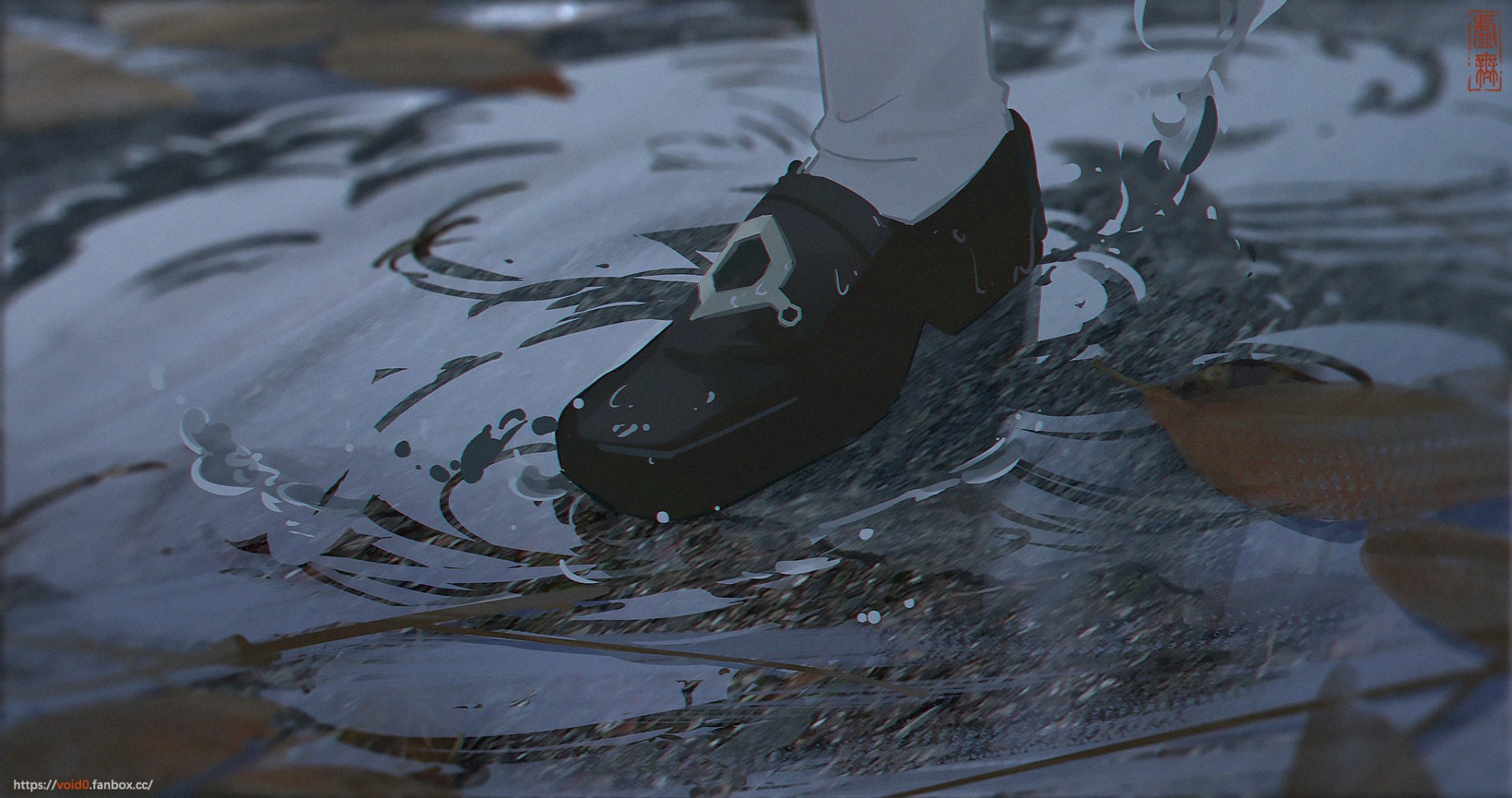 HD PC desktop wallpaper featuring Hu Tao from the video game Genshin Impact with detailed artwork and dynamic water reflections.