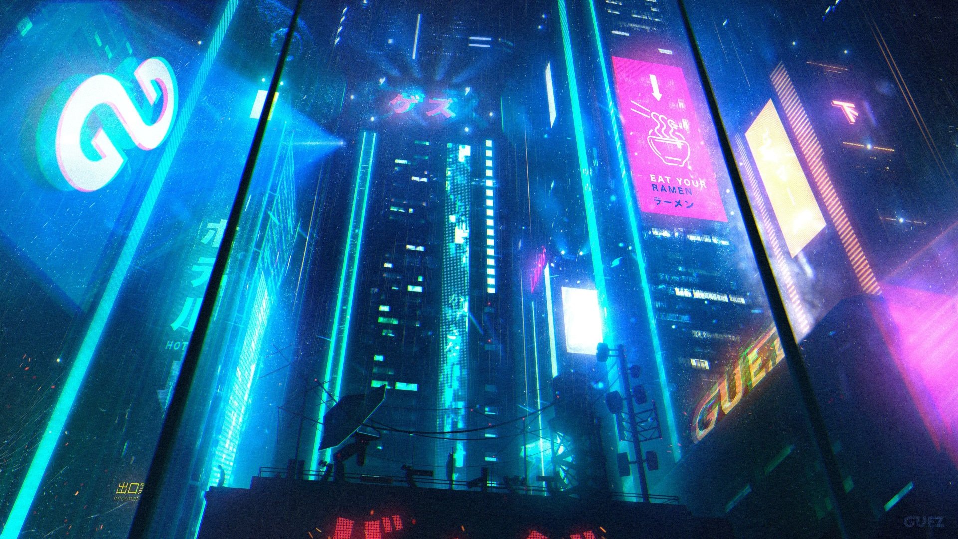 A vibrant cyberpunk cityscape at night with towering neon-lit skyscrapers, glowing signs, and futuristic sci-fi elements in 4K Ultra HD quality.