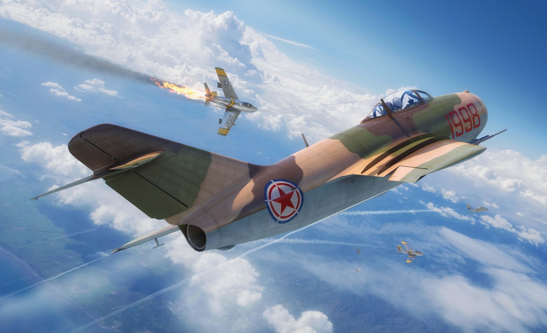 Download Mikoyan-Gurevich MiG-15 Military Jet Fighter North American F-86 Sabre HD Wallpaper