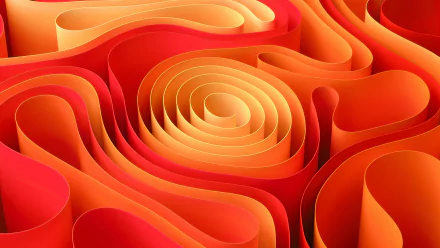 Abstract layered paper-like concentric and wavy shapes in warm red, orange and yellow gradients — 4K Ultra HD PC desktop wallpaper and background.