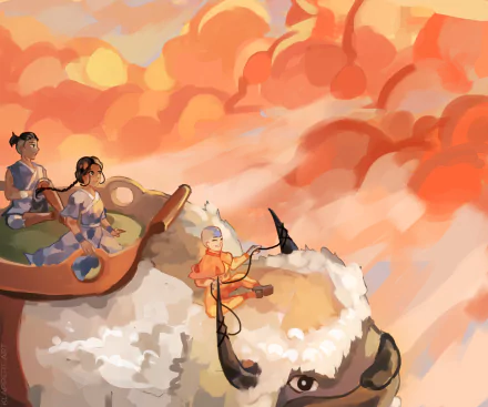 Aang (Avatar) Appa (Avatar) Katara (Avatar) Sokka (Avatar) Anime Avatar: The Last Airbender HD Desktop Wallpaper | Background Image