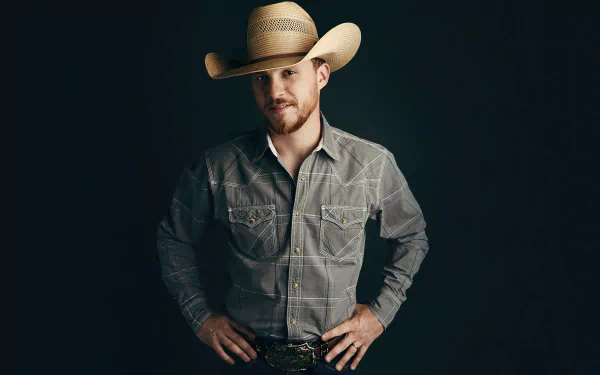Man wearing a cowboy hat and plaid shirt poses confidently, serving as a HD desktop wallpaper.