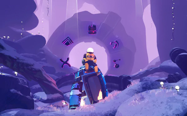 HD Risk of Rain 2 Wallpaper featuring a character opening a supply crate with enemies in the background for desktop background.