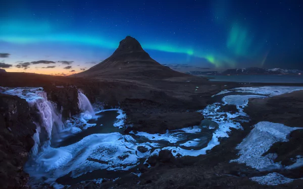 Iceland night nature Kirkjufell HD Desktop Wallpaper | Background Image