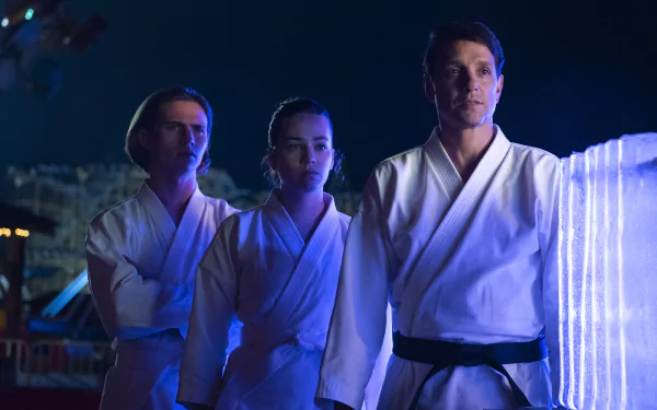 Tanner Buchanan Robby Keene Mary Mouser Samantha LaRusso Ralph Macchio Daniel LaRusso TV Show Cobra Kai HD Desktop Wallpaper | Background Image