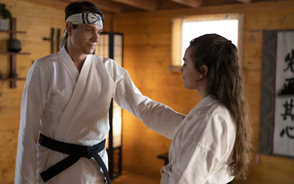 Samantha LaRusso Mary Mouser Ralph Macchio Daniel LaRusso TV Show Cobra Kai HD Desktop Wallpaper | Background Image