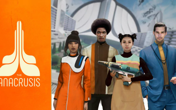 HD desktop wallpaper featuring characters from The Anacrusis game with logo and futuristic background.
