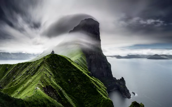 cliff Faroe Islands man made lighthouse HD Desktop Wallpaper | Background Image