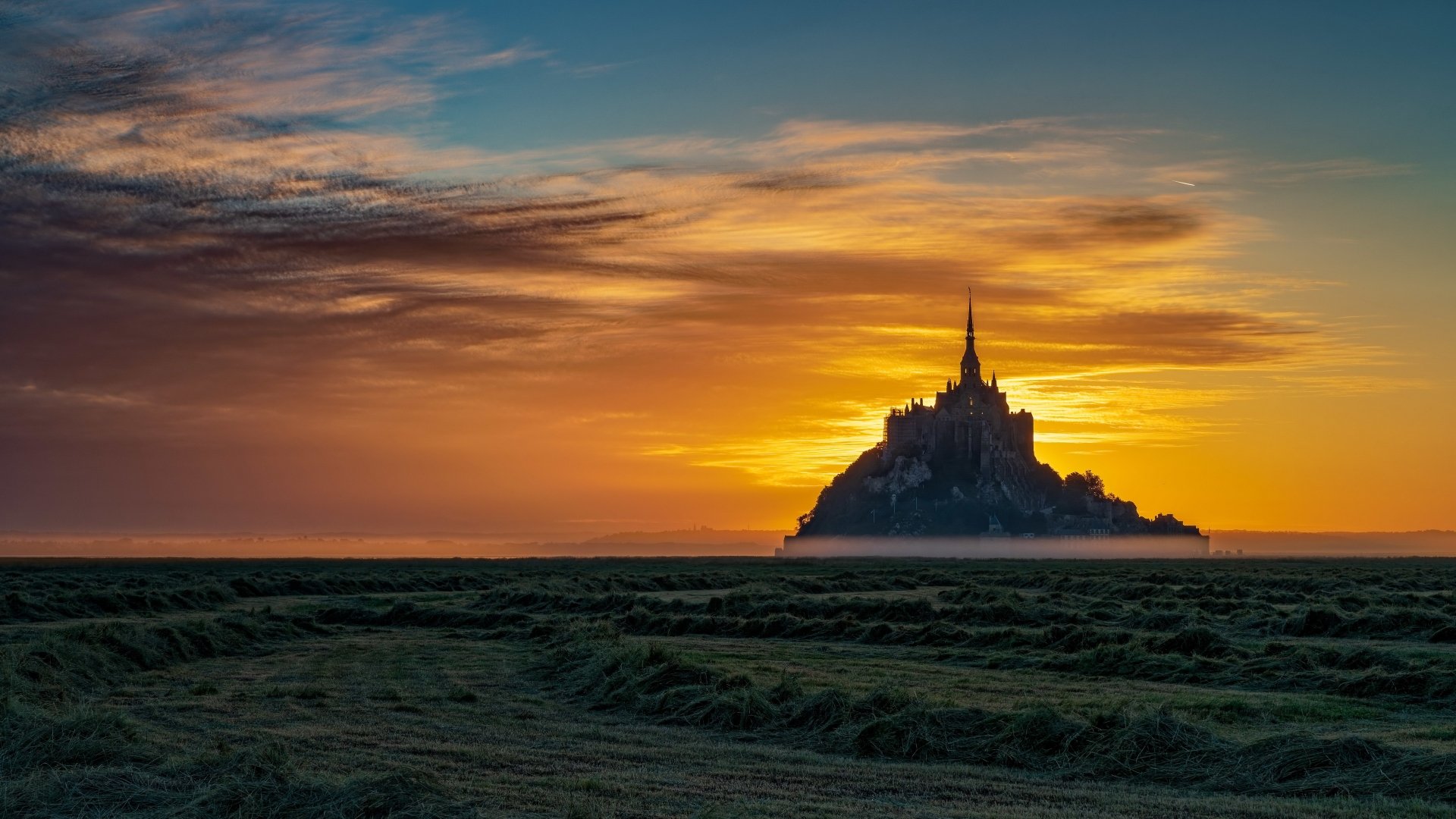 Download France Sunset Religious Mont Saint- Michel 4k Ultra HD Wallpaper