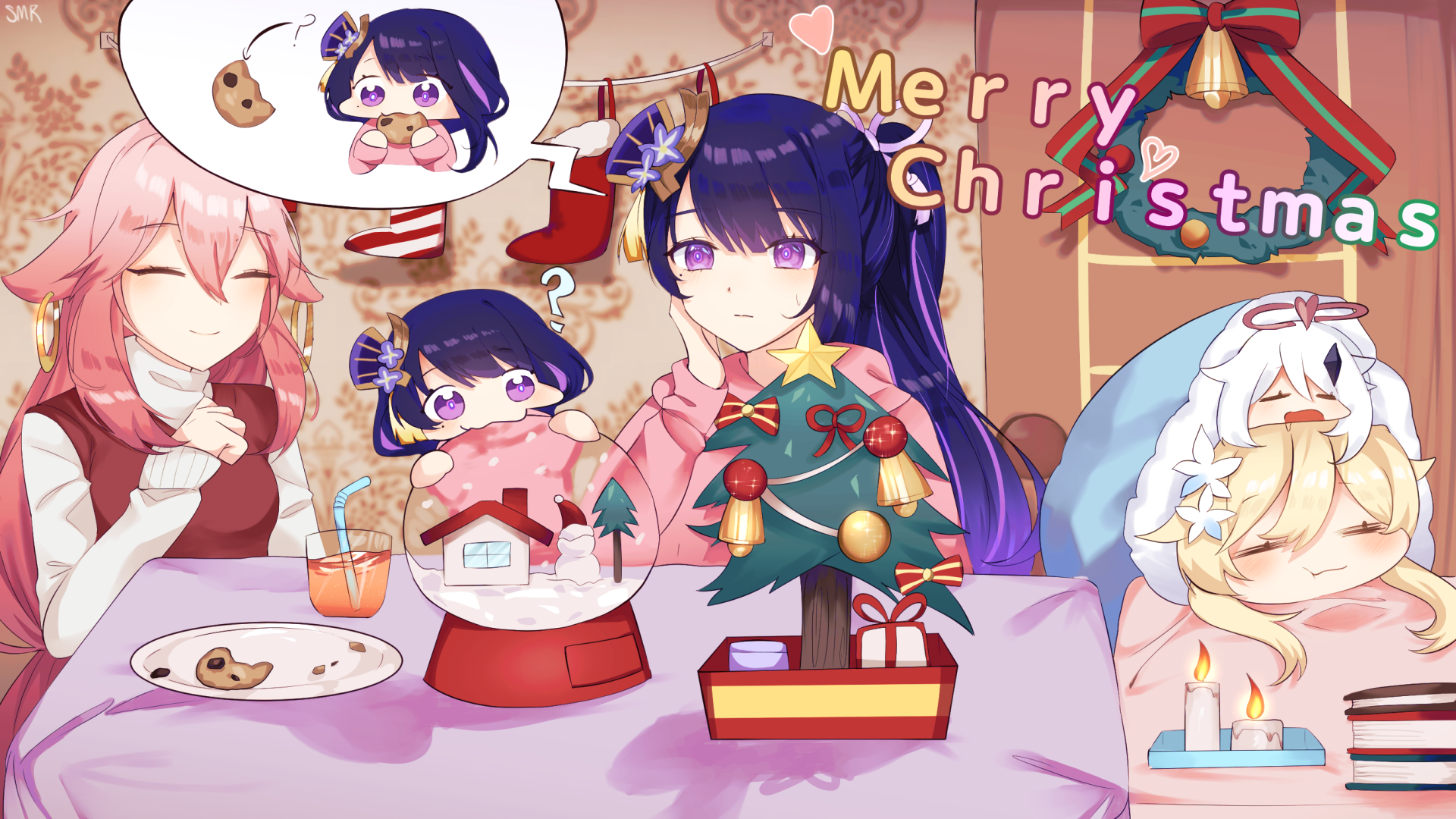 Download Lumine (Genshin Impact) Paimon (Genshin Impact) Baal Raiden Shogun (Genshin Impact) Yae Miko Guuji (Genshin Impact) Video Game Genshin Impact HD Wallpaper by SUMIRU