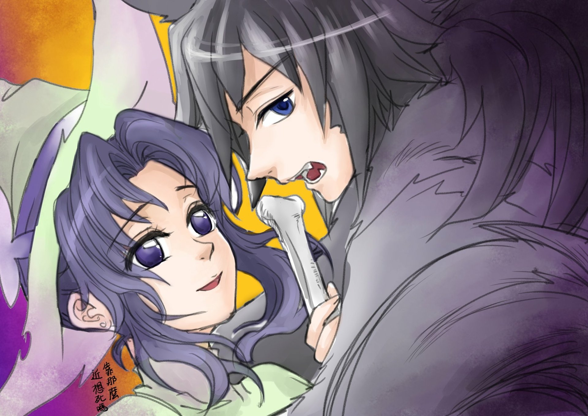 HD PC desktop wallpaper of GiyuShino (Giyuu Tomioka and Shinobu Kochou) from Demon Slayer: Kimetsu no Yaiba — anime-style close-up with a playful, intimate pose and vivid colors.