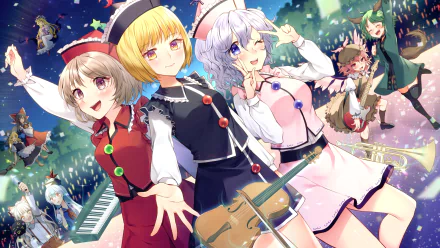 Yukari Yakumo Mystia Lorelei Merlin Prismriver Lyrica Prismriver Lunasa Prismriver Marisa Kirisame Kyouko Kasodani Keine Kamishirasawa Reimu Hakurei Fujiwara no Mokou Anime Touhou HD Desktop Wallpaper | Background Image